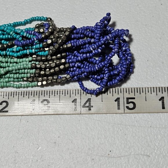 Retro Boho Chic Seed Beaded Necklace Green Blue Purple Beads Fashion Jewelry - Picture 5 of 5